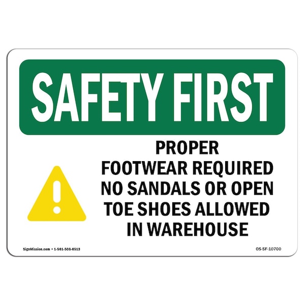 OSHA Sign Proper Footwear Required No W/ Symbol 18in X 12in Aluminum, 18" W, 12" H, Landscape
